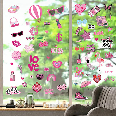 8 Sheets 8 Styles Pink Theme PVC Waterproof Wall Stickers DIY-WH0345-145-1