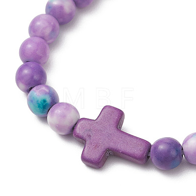 Dyed Natural Ocean White Jade & Synthetic Ocean White Jade & Dyed Turquoise Round Beads Braided Bead Bracelets for Women BJEW-JB13118-1