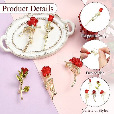 5Pcs 5 Styles Rose Flower Alloy Resin Lapel Pin Brooches for Backpack Clothes JEWB-CJ0003-53-1