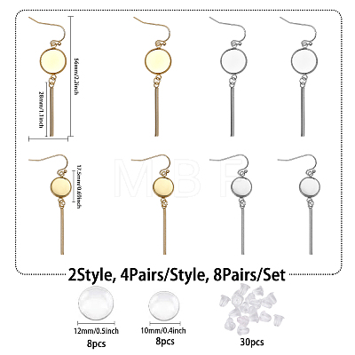 8 Pairs 4 Styles Blank Dome Glass Dangle Earrings EJEW-AB00008-1