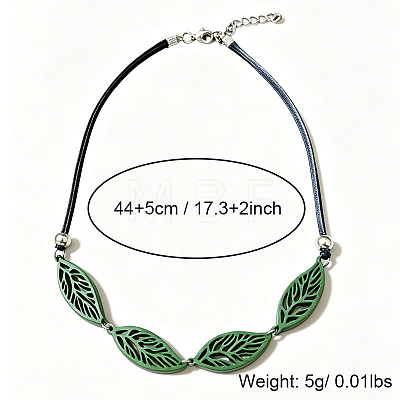 Boho Hollow Wood Leaf Beaded Black Multi-Strand PU Leather Necklaces for Women WGCAA73-01-1