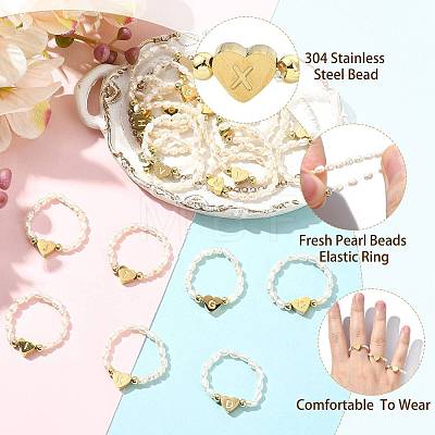 Natural Freshwater Pearl & 304 Stainless Steel Bead Finger Rings RJEW-FS00001-24-1