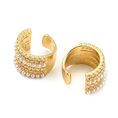 Clear Cubic Zirconia Round Ring Cuff Earrings EJEW-F326-02G-1