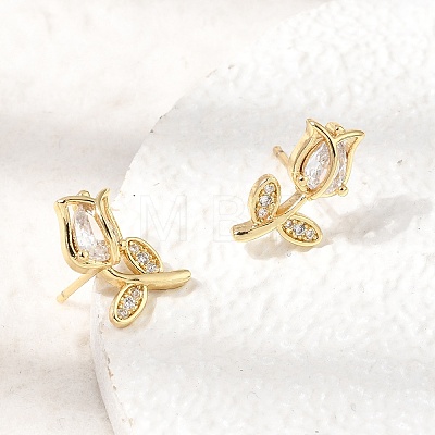 Brass Micro Pave Cubic Zirconia Stud Earrings KK-CBA8324-19G-01-1