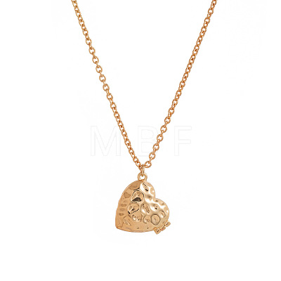 Brass Textured Heart Photo Locket Pendant Cable Chain Necklaces for Women WG6D85F-01-1