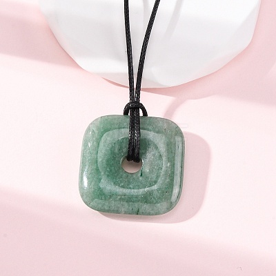 Natural Green Aventurine Square Pendants Black PU Leather Cord Necklaces NJEW-K285-01B-1
