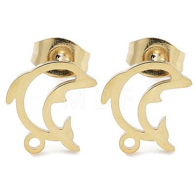 Hollow Dolphin Ion Plating(IP) 304 Stainless Steel Stud Earring Findings STAS-I206-95G-1