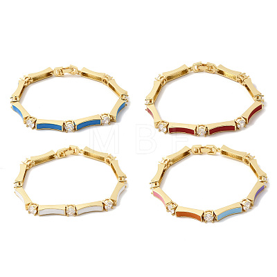 Brass Micro Pave Clear Cubic Zirconia Link Chain Bracelets for Women BJEW-H639-04G-1