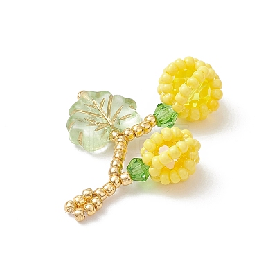 Glass Seed Beaded Berries & Leaf Pendants PALLOY-MZ01114-05-1