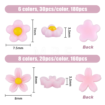 340Pcs 14 Styles Flower & Sakura Resin Cabochons FIND-FH0007-43-1