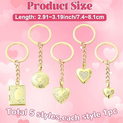 5Pcs Brass Locket Pendant Keychains KEYC-YW00267-1