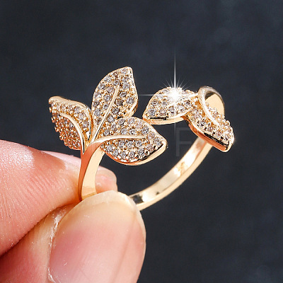 Brass Micro Pave Clear Cubic Zirconia Cuff Open Rings WG28CF9-01-1