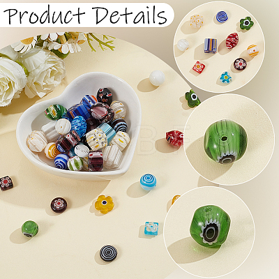 100Pcs 10 Styles Handmade Millefiori Lampwork Beads LAMP-PA0001-80-1
