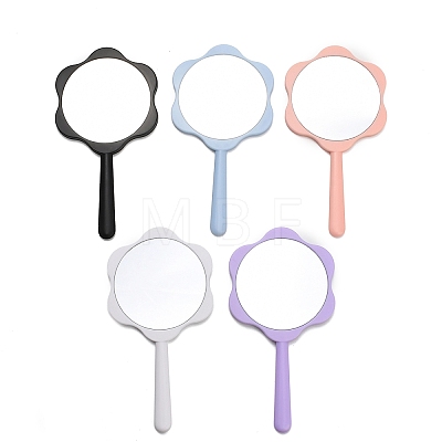 Plastic Flower-Edged Handheld Mirror AJEW-C049-01-1