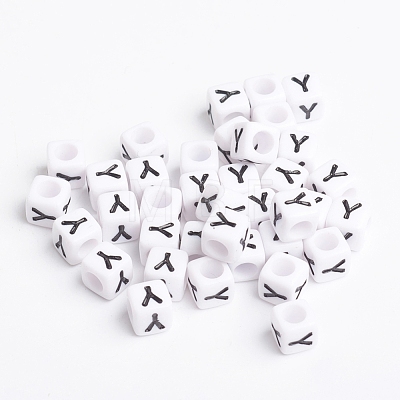 White Acrylic Horizontal Hole Letter Beads X-PL37C9308-Y-1