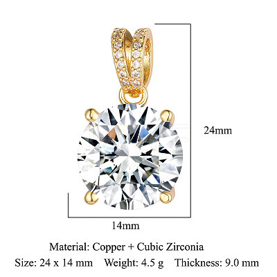 Brass Micro Pave Clear Cubic Zirconia Pendants ZIRC-OY001-07G-01-1