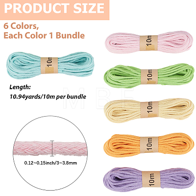 6 Bunldes 6 Colors Braided Polycotton Round Twine OCOR-CY0004-24A-1