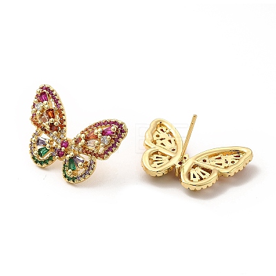 Colorful Cubic Zirconia Butterfly Stud Earrings EJEW-F302-06G-1