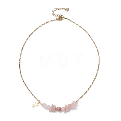 Natural Mixed Gemstone Chip and Round Beaded Pendant 304 Stainless Steel Cable Chain Necklaces for Women NJEW-JN05741-1