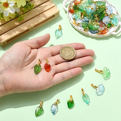 48Pcs 8 Styles Glass Pendants PALLOY-YW00220-1