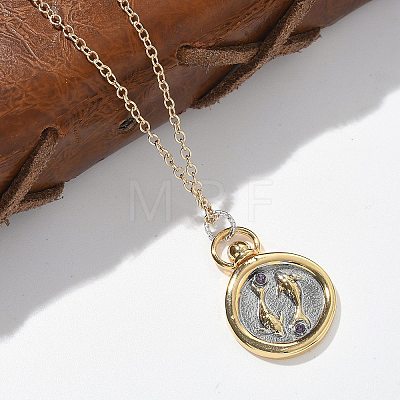 Brass Twelve Constellations Tarot Pendant Necklaces NJEW-Q006-01B-G-1