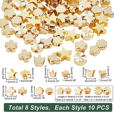   80Pcs 8 Style Brass Beads KK-PH0004-78-1