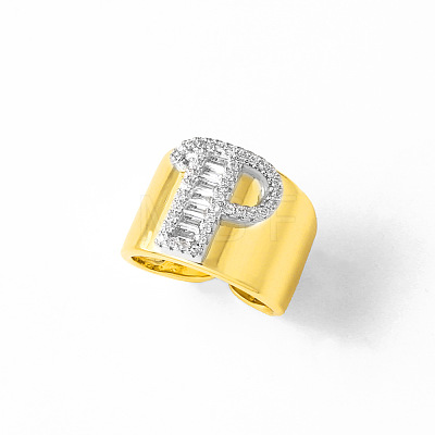 Brass Micro Pave Clear Cubic Zirconia Cuff Open Rings FS-WGA5D1D-16-1