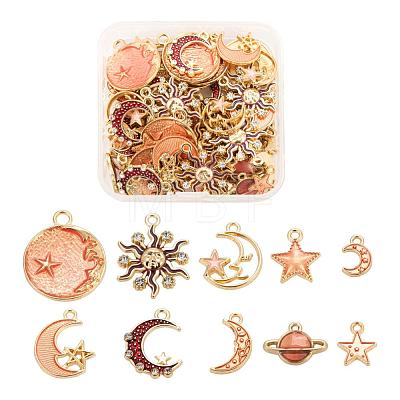 80Pcs 10 Style Celestial Alloy Enamel Pendants ENAM-LS0001-43-1