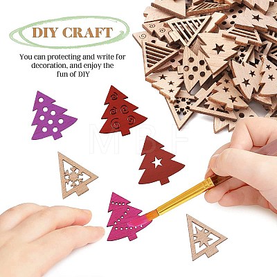 100Pcs Christmas Tree Unfinished Wooden Ornaments WOCR-CJ0001-01-1