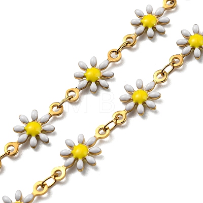 Ion Plating(IP) 304 Stainless Steel Flower Link Chain Necklace with Enamel NJEW-E098-01G-1