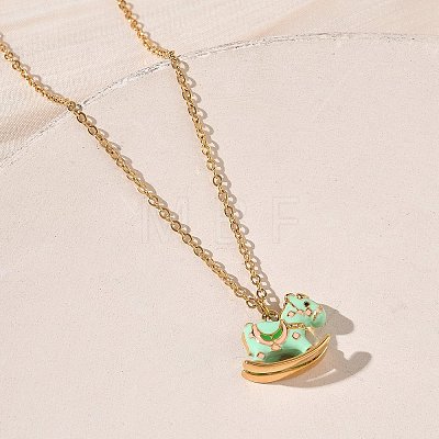 304 Stainless Steel Enamel Rocking Horse Pendant Necklaces for Women NJEW-T022-01A-1