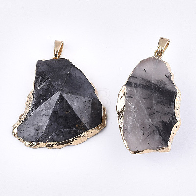 Electroplate Natural Tourmalinated Quartz/Black Rutilated Quartz Pendants G-T112-13A-1