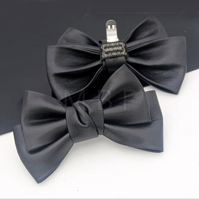 Leather Bowknot Shoe Decorations AJEW-WH0323-23B-WH-1