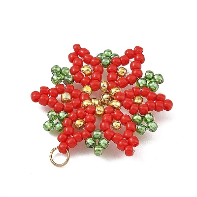 Christmas Brass & Glass Seed Beaded Pendants PALLOY-MZ01432-1