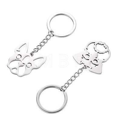 2Pcs 2 Styles 201 Stainless Steel Keychains KEYC-TAD0001-15C-1