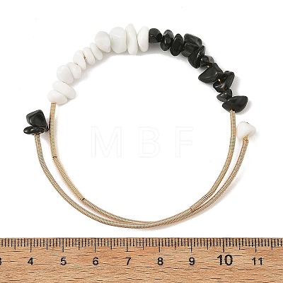 Natural Obsidian & Glass Chip Steel Memory Wire Cuff Bangles for Women BJEW-JB14381-1