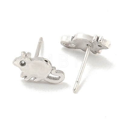 Rack Plated Mouse Brass Cubic Zirconia Studs Earrings for Women EJEW-Z048-04P-1