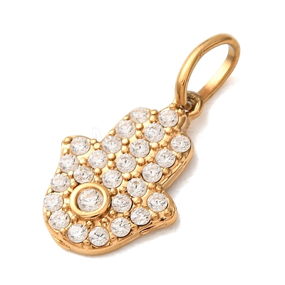 304 Stainless Steel Micro Pave Clear Cubic Zirconia Charms CU-CBA703A-12G-1