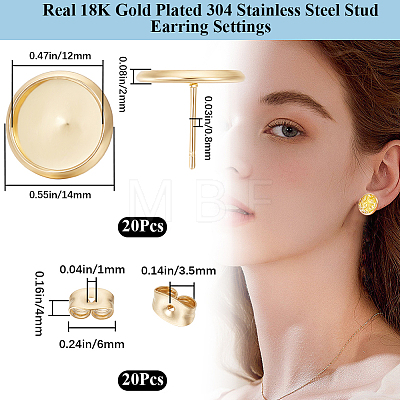 20Pcs 304 Stainless Steel Stud Earring Findings STAS-BBC0009-97D-1