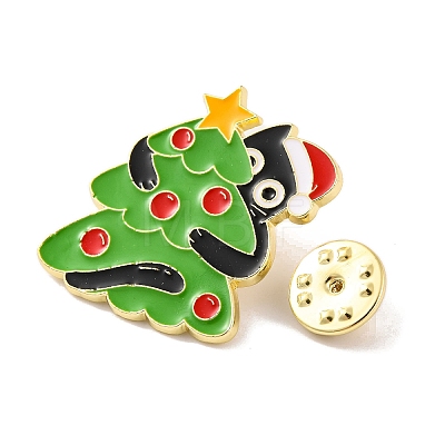 Christmas Theme Black Cat with Christmas Tree Enamel Pins JEWB-M043-04C-1