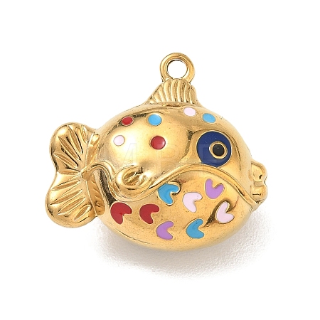 Hollow 304 Stainless Steel Two Sides Enamel Pendants STAS-L316-17G-01-1