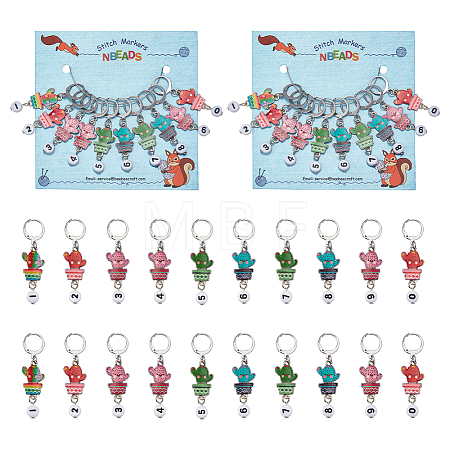 Alloy Enamel Cactus Pendant Locking Stitch Markers HJEW-AB00098-1