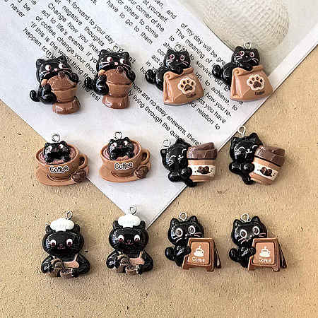 Coffee Theme Opaque Resin Pendants RESI-P052-04P-M-1