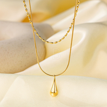 304 Stainless Steel Teardrop Pendant Double Layer Necklaces for Women WG23FFF-01-1