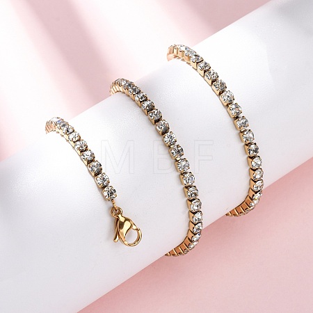3MM 304 Stainless Steel Rhinestone Cup Chain Necklaces for Women NJEW-G175-01G-02-1