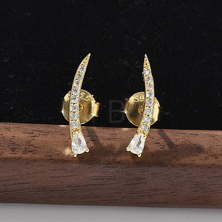 925 Sterling Silver Clear Cubic Zirconia Stud Earrings EJEW-Q032-01E-G-1
