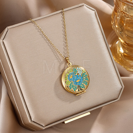 304 Stainless Steel Enamel Photo Locket Pendant Necklaces for Women WGB13DF-01-1
