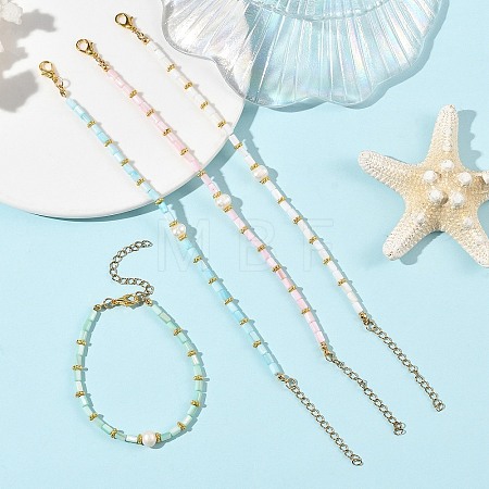 Natural Cultured Freshwater Pearl & Dyed Freshwater Shell Beaded Bracelets for Women BJEW-JB14213-1