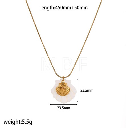 Summer Beach 304 Stainless Steel & Carved Natural Shell Pendant Necklaces for Women WG88CDD-02-1