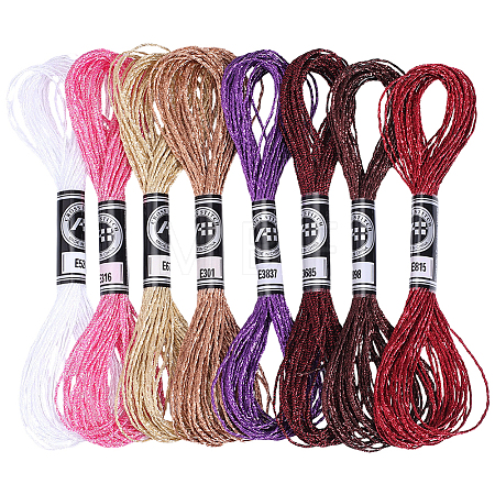 8 Skeins 8 Colors 12-Ply Metallic Polyester Embroidery Floss OCOR-CY0004-56A-1